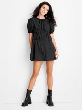 NWT Future Collective Short Puff Sleeve Drawcord Mini Dress Size 1X
